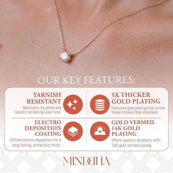 Yellow Gold 18in +3in Extension Crystal Solitaire Pendant Necklace for Women - Picture 5 of 8